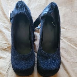 Sugar Thrillz Black Fuzzy Kitty Platform Heels